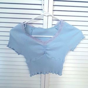 Blue ruffle lace crop top